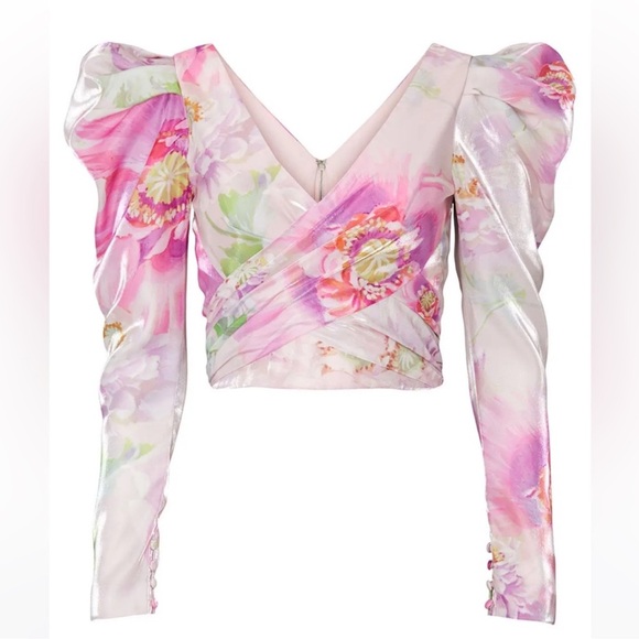 FLOR ET AL Proserpine Pink Floral Top Puff Sleeve Medium NWOT $395 Retail - Picture 1 of 6